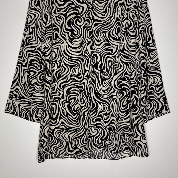 New H&M V-Neck Retro Y2K Zebra Swirl Wide Sleeve Mini Dress Women's Size Large - Picture 5 of 8